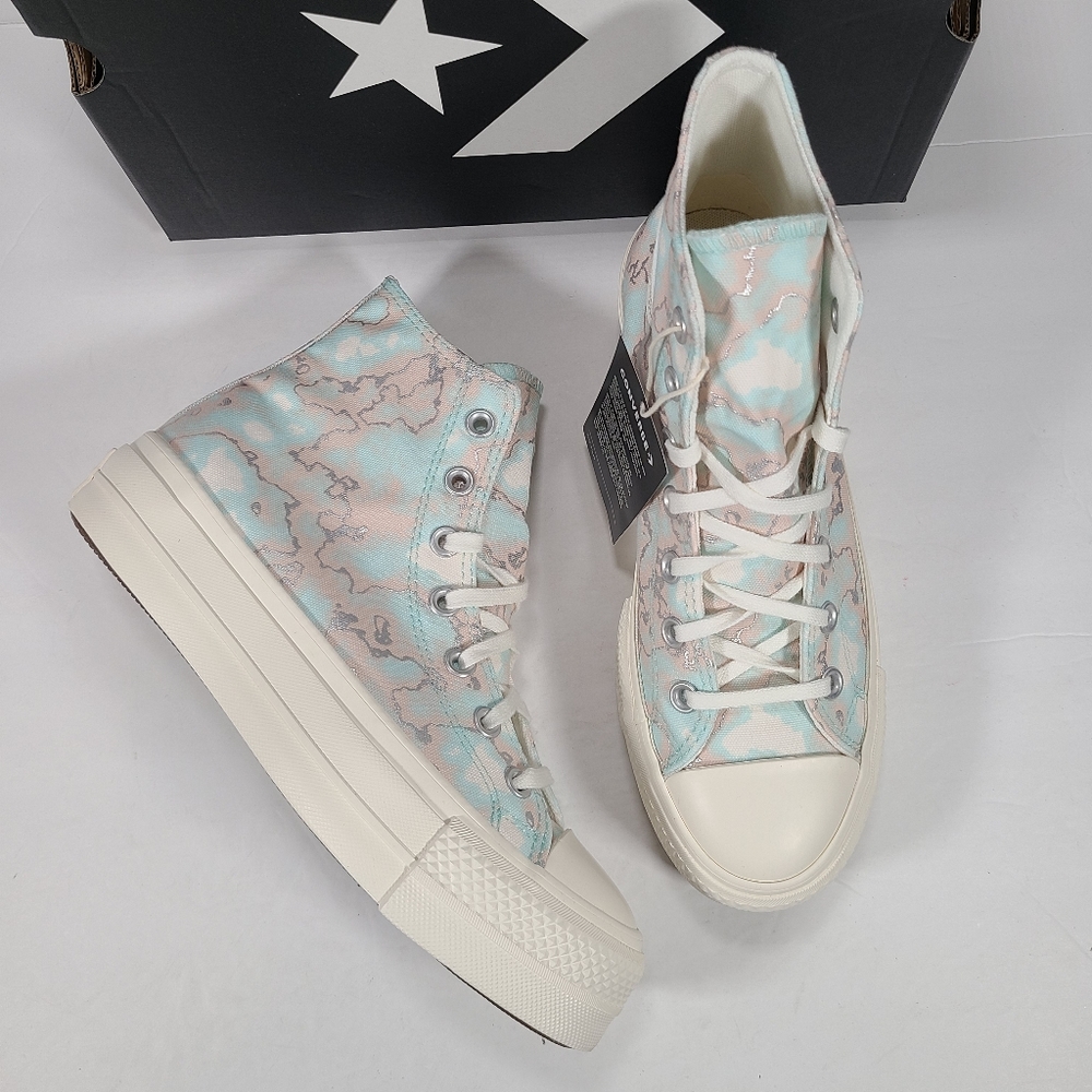 Converse CTAS Lift Hi Marble Light Dew Egret Silver Platform Sneaker Women 7.5
